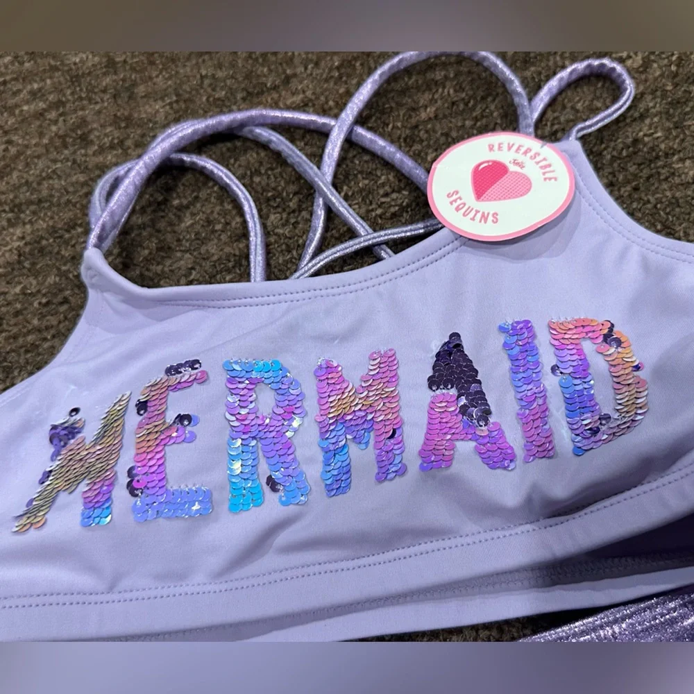 NWT Sz 10 Justice Purple Mermaid Bikini Set 2 pc bathing suit swim
